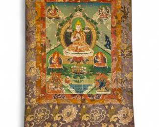 19th c. Tibetan Thankga of Je Tsongkapa - a Buddhist monk, philosopher and tantric yogi, the founder of the Gelug School of Tibetan Buddhism and one of the most important figures in Tibetan history and philosophy.