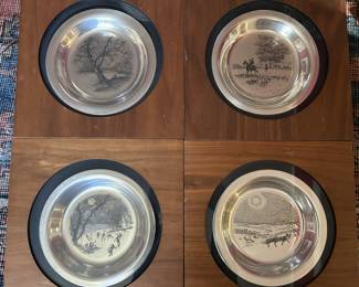 Franklin Mint James Wyeth "Along the Brandywine" framed sterling plates. 5 total