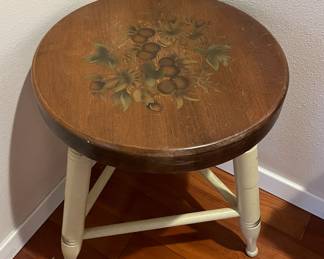 3 legged stool with hand painted floral