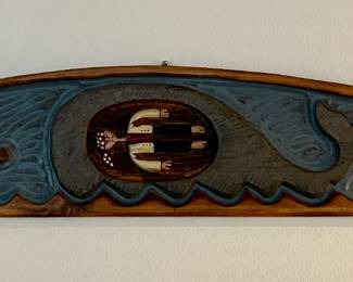 Hand carved door topper by Will R Stewart, Arlington TX, Chicken Creek, dated 1989