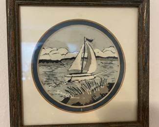 Signed framed silk screen sailboat