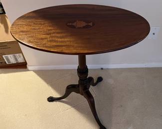 Antique tilt top table with marquetry