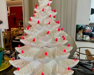 HANDMADE LIGHTED CERAMIC EXTRA TALL CHRISTMAS TREE-HAS A SMALL CRACK