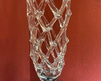 HANDBLOWN LATTICE VASE-HEAVY & BEAUTIFUL (HAVE A PAIR)