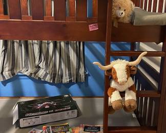 Wooden bunk bed and the cutest Longhorn Bull, and check out the drone