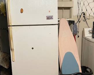 Fridge, ironing boards, basket, etc.