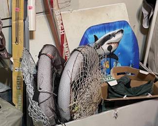 Better view of outdoor and some fishing items....all neatly tucked into a COOL wooden storage box