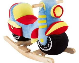 Happy Trails Kids Plush Stuffed Ride on Wooden Rocker, Motorcycle