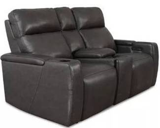 Macy's Gray Leather Greymel Power Reclining Loveseat With Wireless Charger, Retail: $2579