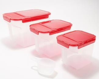 LocknLock 3 Piece Nestable Flip Top Pantry Set, Red