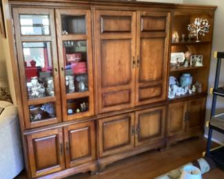 Three-piece oak entertainment center