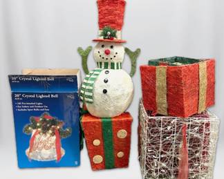 Christmas Decor Lighted Bell, Snowman,  Presents