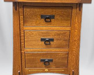 3Drawer Wooden Cabinet w Inlaid Ginkgo Leaf Design