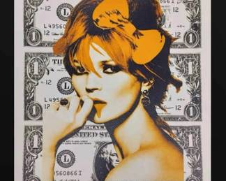 Death NYC Signed Numbered Print, Dated  Stamped w COA  Kate Moss On Dollar Bill