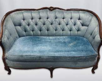  009 Blue Victorian Tufted Loveseat 