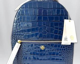 AUTHENTIC Tory Burch Blue Croc Embossed Leather Backpack