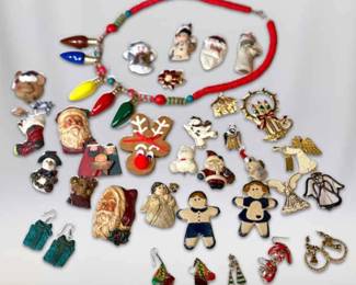 Christmas Costume Jewelry Brooches, Earrings,  More 