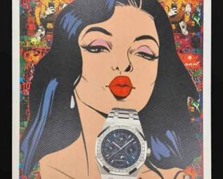 Death NYC Signed Numbered Print, Dated  Stamped w COA  Comic Book Lady w Audemars Piguet Watch