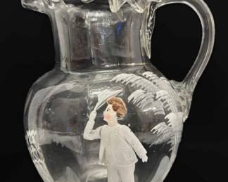 Bohemian Mary Gregory Hand Blown, Hand Painted Water Pitcher 