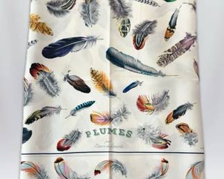 AUTHENTIC Hermes Plumes par Henri de Linares Silk Scarf 