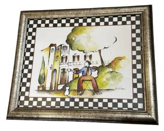 Framed Signed 2001 Apple Cafe Scene 