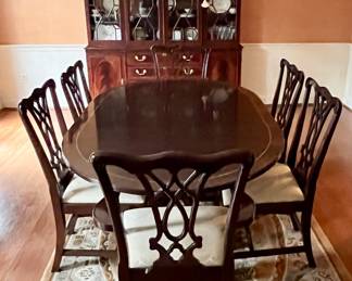Henkel Harris table and chairs and Hickory Chair breakfront