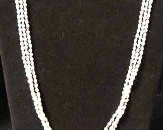 3 Strand Rice Pearl Necklace with Vintage Style 14k Clasp