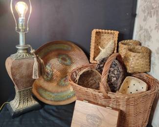 Lamp, Copper Bowl and Baskets