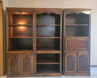 3 SIMILAR LIGHTED BOOKCASES/DESK $80 EACH(TWO NEED BULB)
