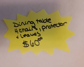 QUEEN ANNE STYLE DINING TABLE AND FOUR CHAIRS WITH LEAF AND PROTECTOR $60