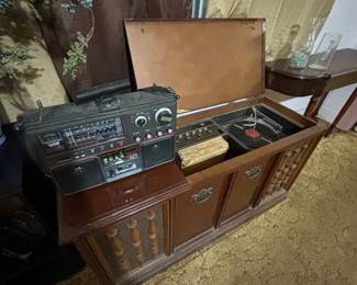 Record player (partly working) and boombox