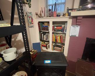 A variety of books, heater