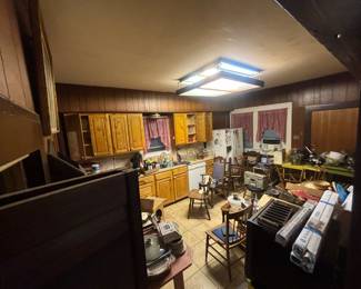 Kitchenware, wooden chairs, kitchen appliances