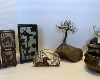 Metal Tree Sculpture BronzeToned Nature Decor