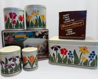 002 NIOB Vintage Nina Floral Metal Canisters Bread Box DecorWare by Ballonoff