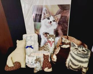 Vintage 3D Cat Posters, Throw Pillows, Blanket
