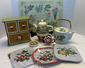 Strawberry Patch Teapot, Metal Strawberry Lemon Tea Trays, More Kitchen Decor