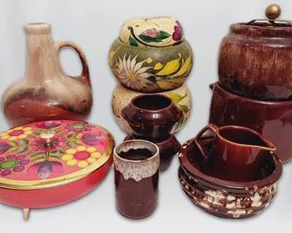 Vintage Brown Pottery Planters, Humidor, Colorful Flower Pots From Mexico More