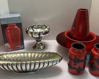 Red Silver Decor Pottery, Anchor Hocking Collectors Vase, More