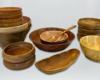 009 Vintage Monkey Pod Bowls Wooden Serving Dishes