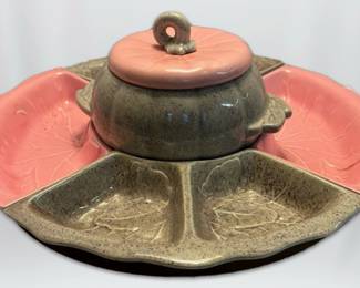 Vintage Pink Gray Pottery Chip n Dip Lazy Susan Set Hoenig Of California