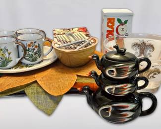 004 MCM Kitchen Goodies Chip Dip Bowls, Stacking Tea Set, Floral Mugs, More