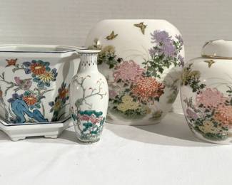 Asian Urn, Vases, And Flower Pot