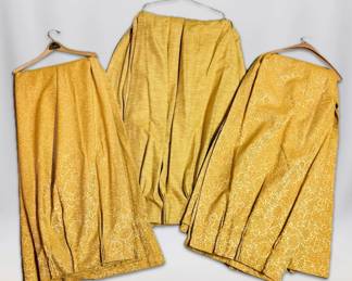 Midcentury Heavy Pleated Gold Brocade Curtains Drapes