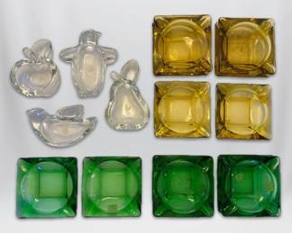 Vintage Clear, Green, Amber Glass Ashtrays Some Made in France