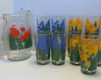 Vintage Ballonoff Floral Pitcher Drinking Glasses