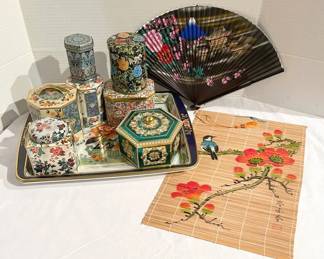 Floral Tins, Trays, Fan, And More