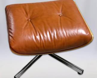 006 MCM EamesStyle Leather Ottoman w Chrome Legs