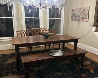 Custom farmhouse style breakfast room table and benches