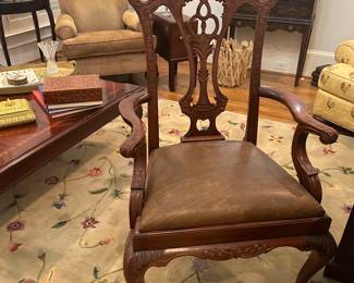 Maitland Smith mahogany and leather arm chairs